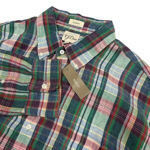 J Crew Baird McNutt Irish Linen Shirt Mens Large Plaid Button Down New with Tags
